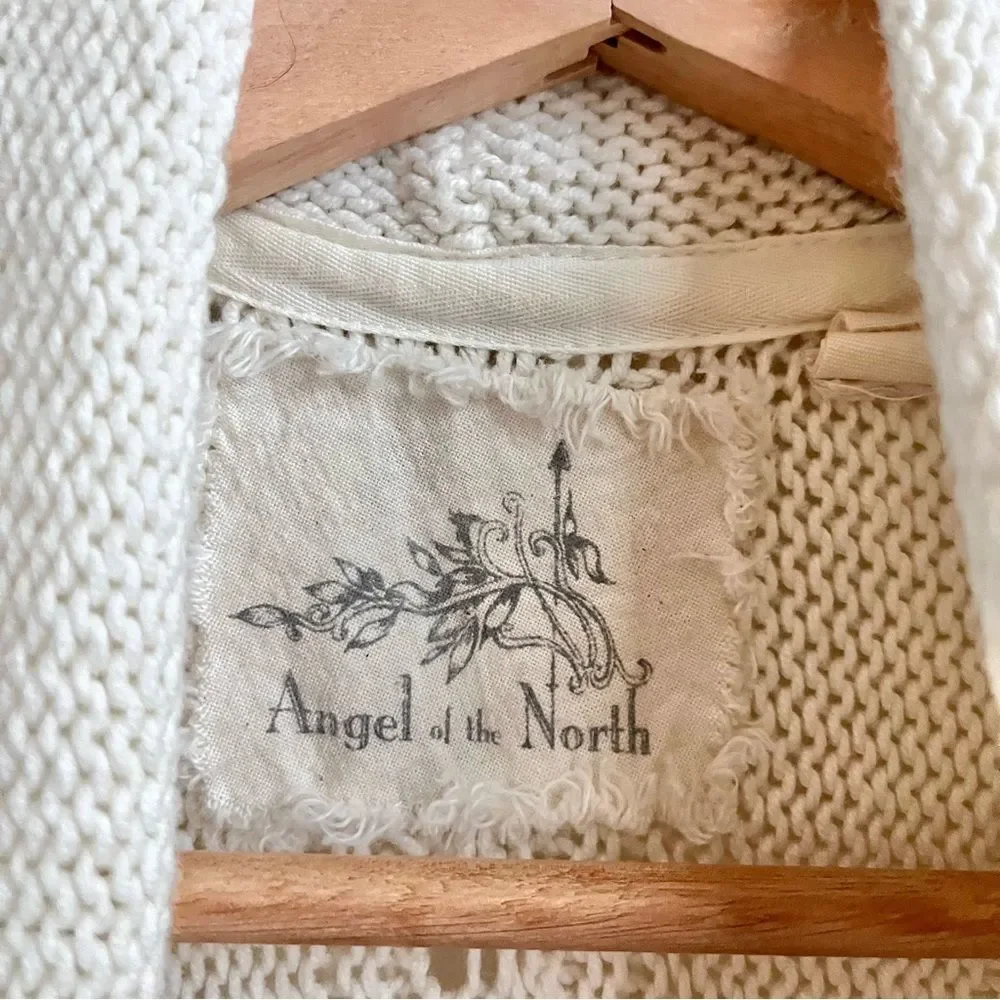 Anthropologie Angel of the North Knit Crochet Cardigan Chunky Cream Size XS